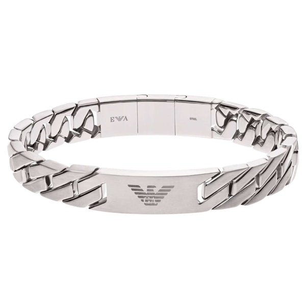 Ανδρικό βραχιόλι Emporio Armani EGS2435040 χειροπέδα από ανοξείδωτο ατσάλι σε ασημί χρώμα. 