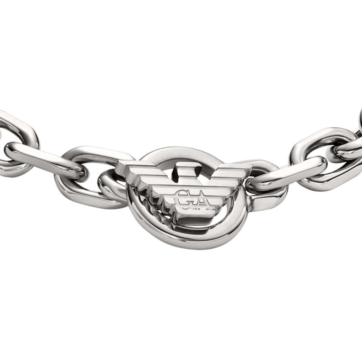 Ανδρικό βραχιόλι Emporio Armani EGS3236040 ατσάλινο ασημί με σχέδιο μπρασελέ κρίκο-κρίκο και στρογγυλό κούμπωμα.