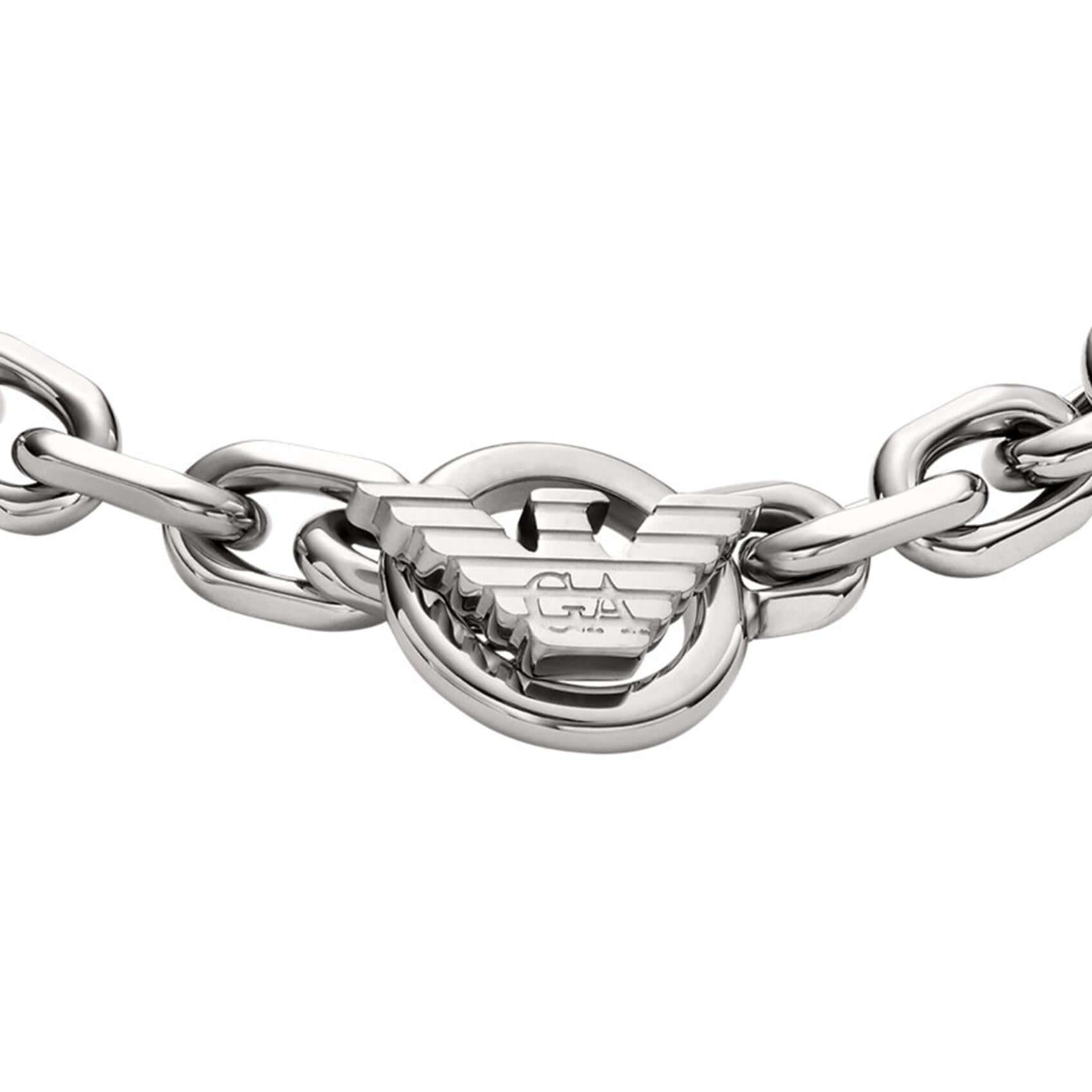 Ανδρικό βραχιόλι Emporio Armani EGS3236040 ατσάλινο ασημί με σχέδιο μπρασελέ κρίκο-κρίκο και στρογγυλό κούμπωμα.