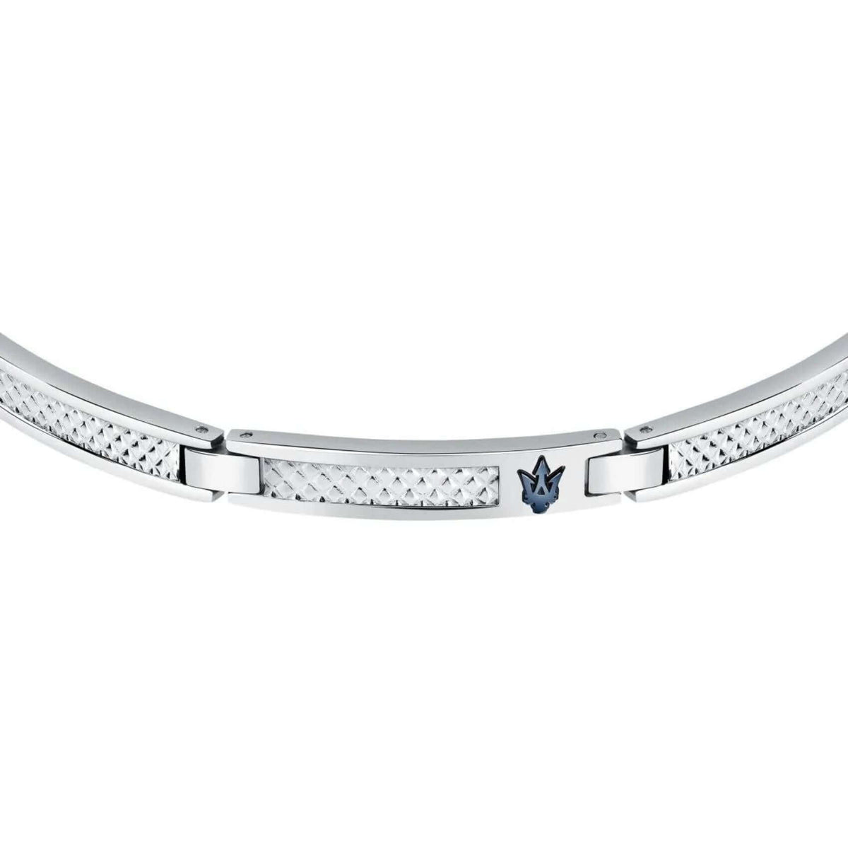 Ανδρικό βραχιόλι Maserati JM423AVD21 από ανοξείδωτο ατσάλι με ασημί μπρασελέ και μπλε τρίαινα.