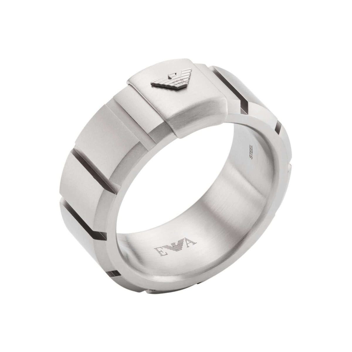 Ανδρικό δαχτυλίδι Emporio Armani EGS3081040 σε ασημί χρώμα από ανοξείδωτο ατσάλι με ανάγλυφες λεπτομέρειες
