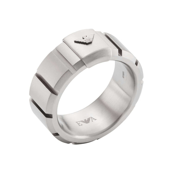 Ανδρικό δαχτυλίδι Emporio Armani EGS3081040 σε ασημί χρώμα από ανοξείδωτο ατσάλι με ανάγλυφες λεπτομέρειες