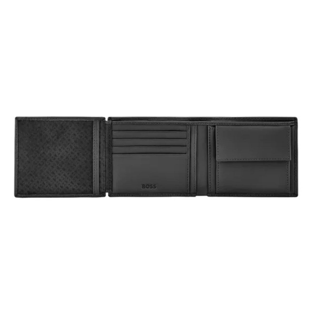 Ανδρικό δερμάτινο πορτοφόλι Hugo Boss Double B Saffiano HLN526A ανοιχτό σε μαύρο χρώμα