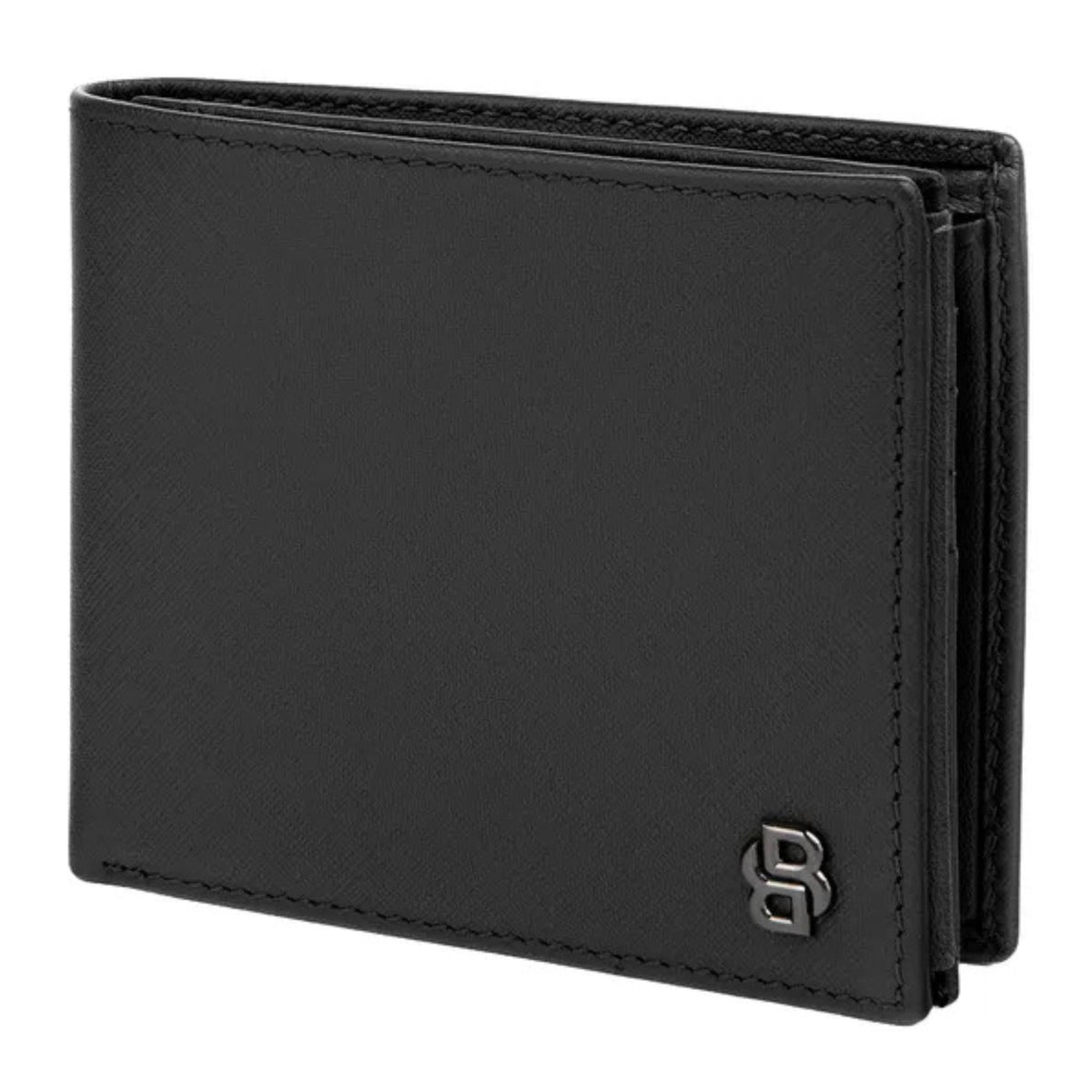 Ανδρικό δερμάτινο πορτοφόλι Hugo Boss Double B Saffiano HLN526A σε μαύρο χρώμα στο πλάι