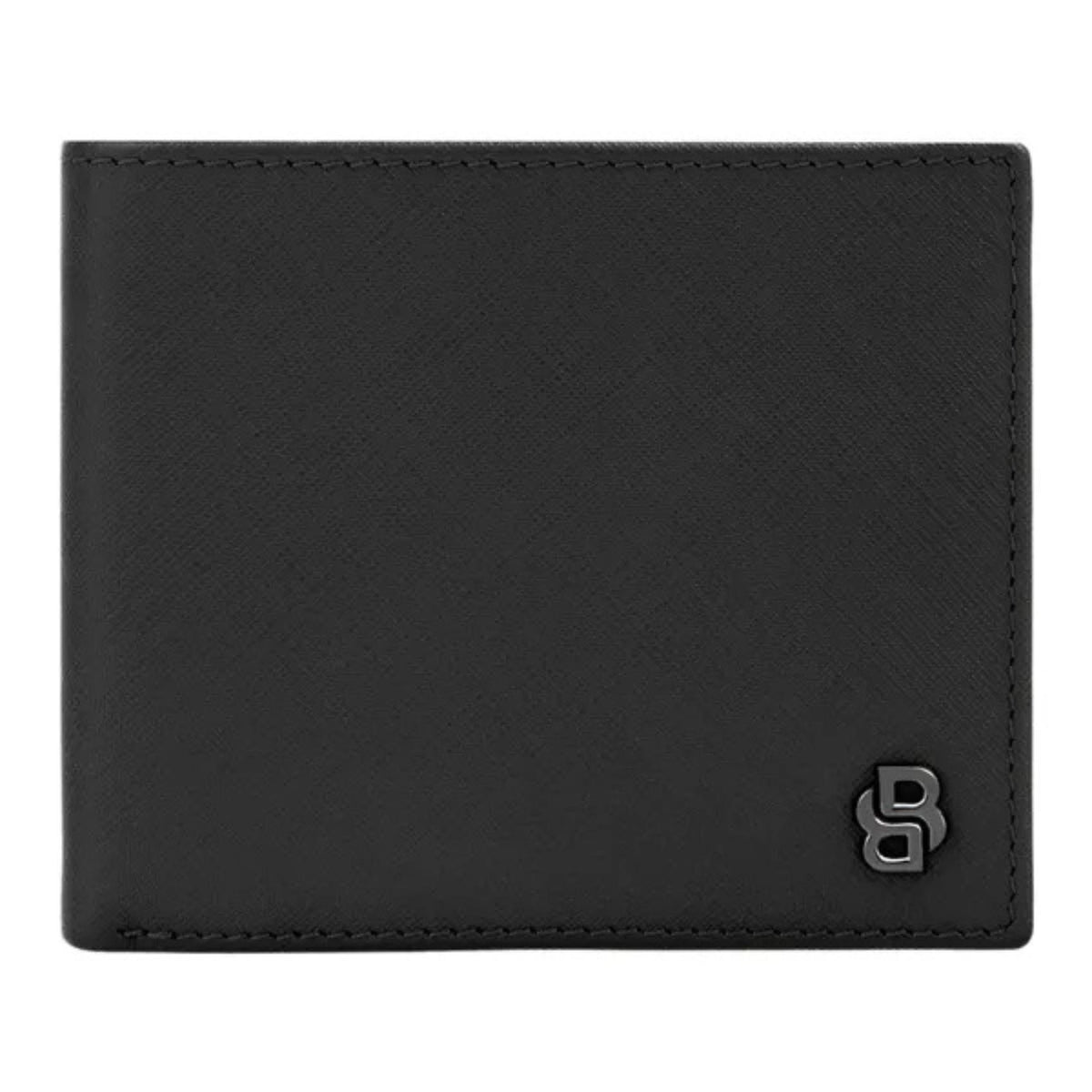 Ανδρικό δερμάτινο πορτοφόλι Hugo Boss Double B Saffiano HLN526A σε μαύρο χρώμα με λογότυπο BOSS