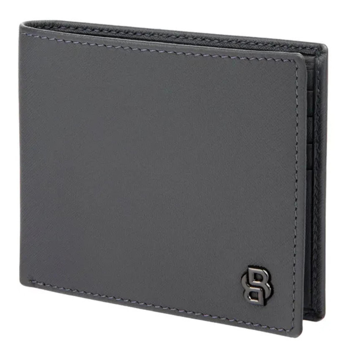 Ανδρικό δερμάτινο πορτοφόλι Hugo Boss Double B Saffiano HLW526H σε γκρι χρώμα στο πλάι