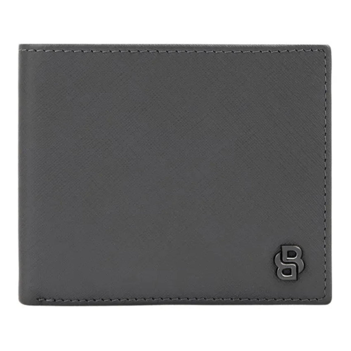 Ανδρικό δερμάτινο πορτοφόλι Hugo Boss Double B Saffiano HLW526H σε γκρι χρώμα με λογότυπο BOSS