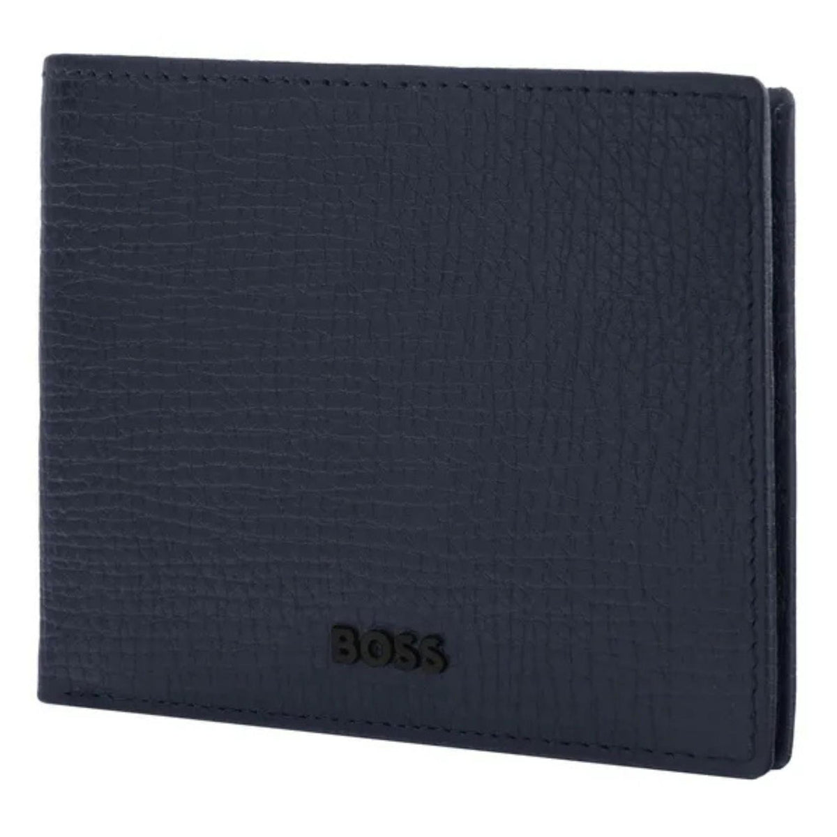 Ανδρικό δερμάτινο πορτοφόλι Hugo Boss Grid HLW632N σε μπλε χρώμα στο πλάι
