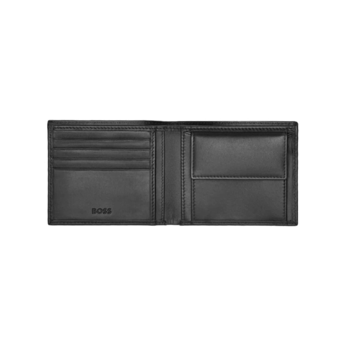 Ανδρικό δερμάτινο πορτοφόλι Hugo Boss HLM403A ανοιχτό σε μαύρο χρώμα.