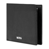 Ανδρικό δερμάτινο πορτοφόλι Hugo Boss HLM416A σε μαύρο χρώμα στο πλάι.