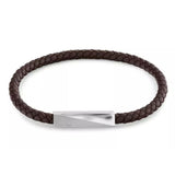 Ανδρικό δερμάτινο βραχιόλι Calvin Klein 35100064 σε καφέ χρώμα με πλεκτό σχέδιο και ασημί κούμπωμα από ανοξείδωτο ατσάλι.