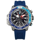 Ανδρικό καταδυτικό ρολόι Citizen Promaster Aqualand BJ2169-08E με μπλε καουτσούκ λουράκι και μαύρο καντράν 47mm με μπλε λεπτομέρειες.