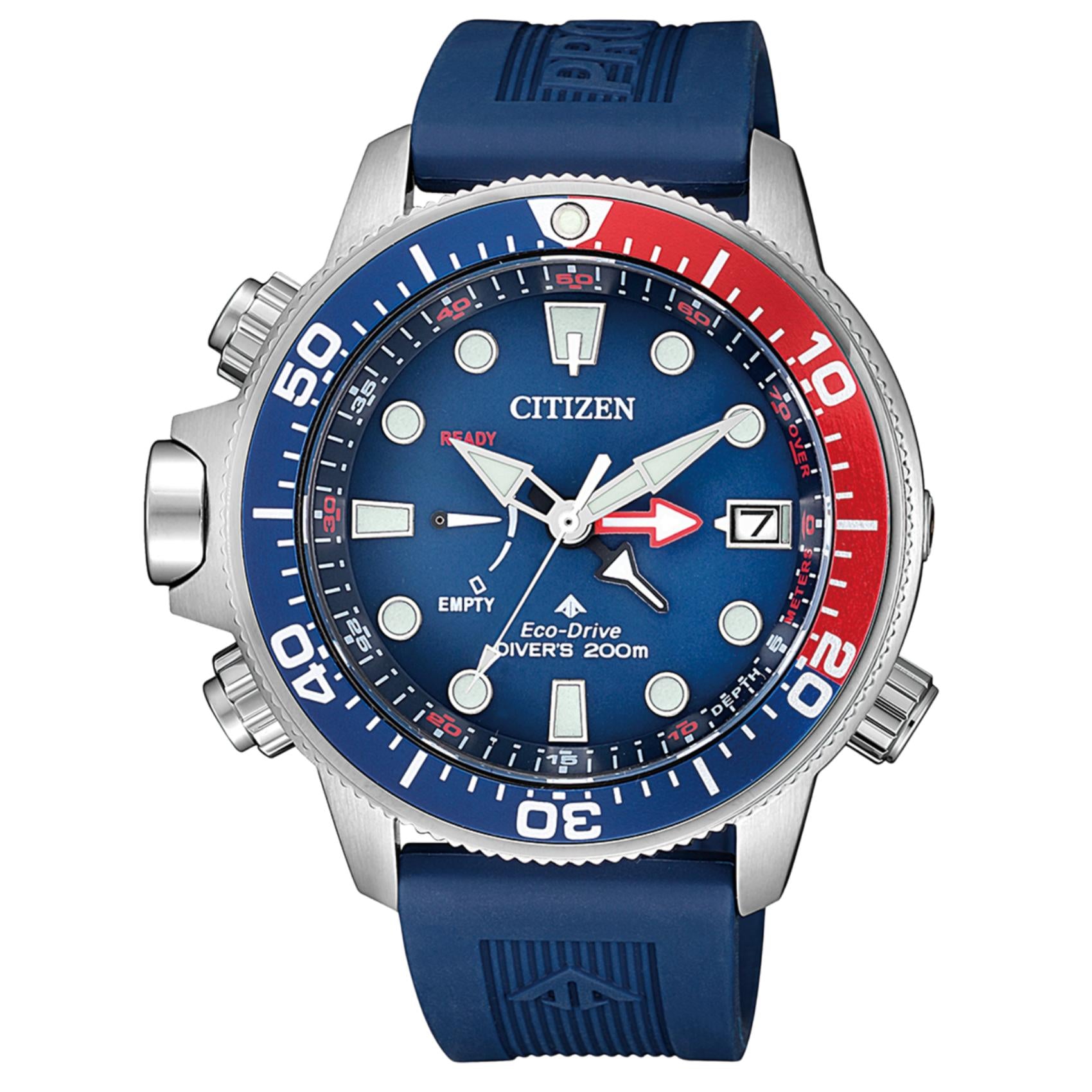 Ανδρικό καταδυτικό ρολόι Citizen Promaster Divers BN2038-01L με μπλε λουράκι και μπλε καντράν 46.5mm με περιστρεφόμενη στεφάνη.