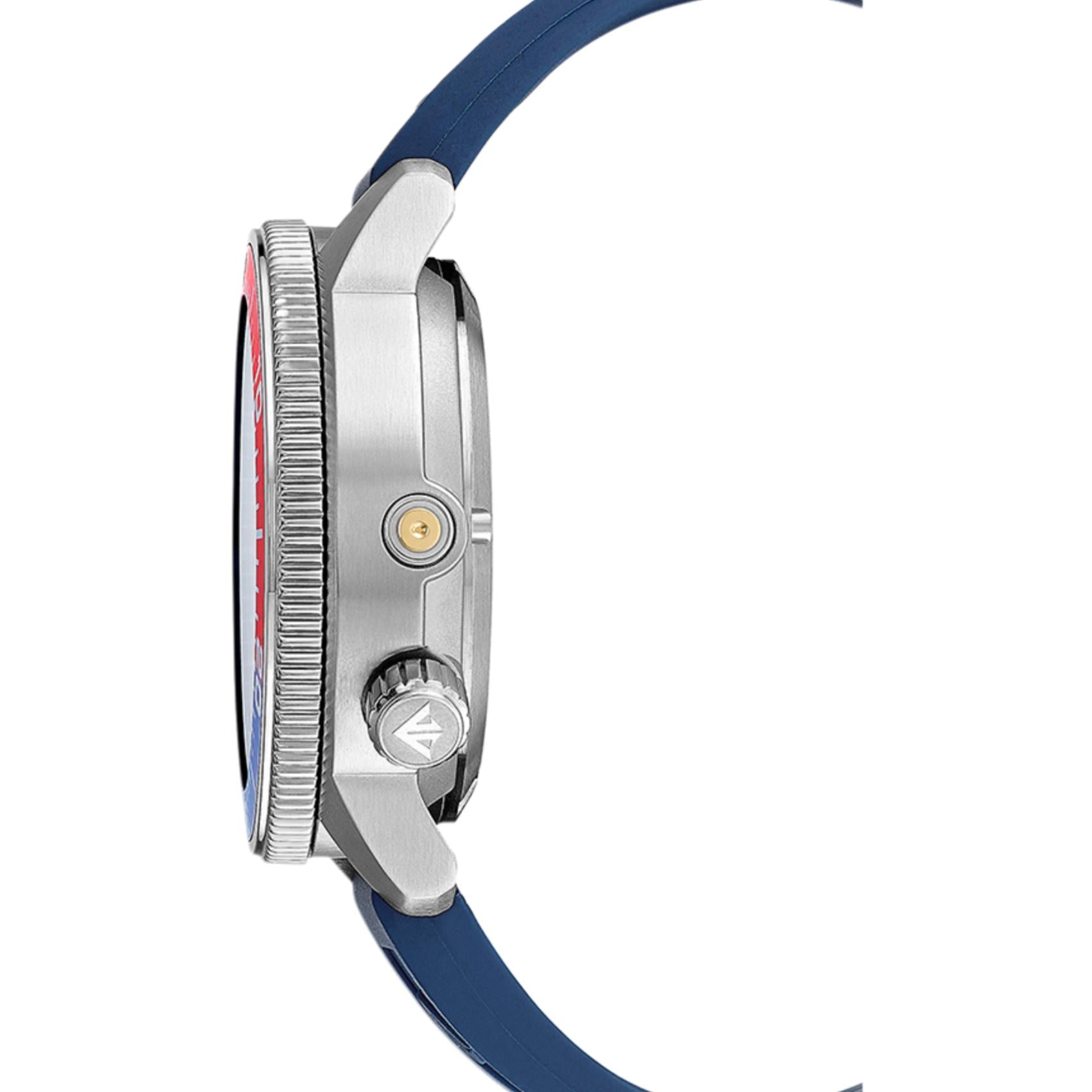 Πλάγια όψη του καταδυτικού ρολογιού Citizen Promaster Divers BN2038-01L με περιστρεφόμενη στεφάνη και χειριστήρια λειτουργιών.