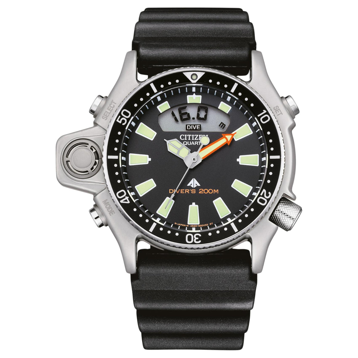 Ανδρικό καταδυτικό ρολόι Citizen Promaster Divers JP2000-08E με μαύρο λουράκι και μαύρο καντράν 44mm με περιστρεφόμενη στεφάνη.