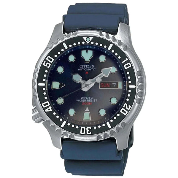 Ανδρικό καταδυτικό ρολόι Citizen Promaster Divers NY0040-17LE με μπλε καουτσούκ λουράκι, μαύρο καντράν 42mm και αυτόματο μηχανισμό Caliber 8203.