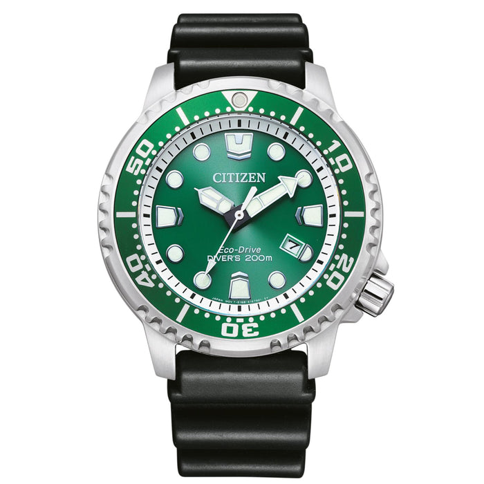 Ανδρικό καταδυτικό ρολόι Citizen Promaster Eco-Drive BN0158-18X με μαύρο λουράκι και πράσινο καντράν 44mm με περιστρεφόμενη στεφάνη.