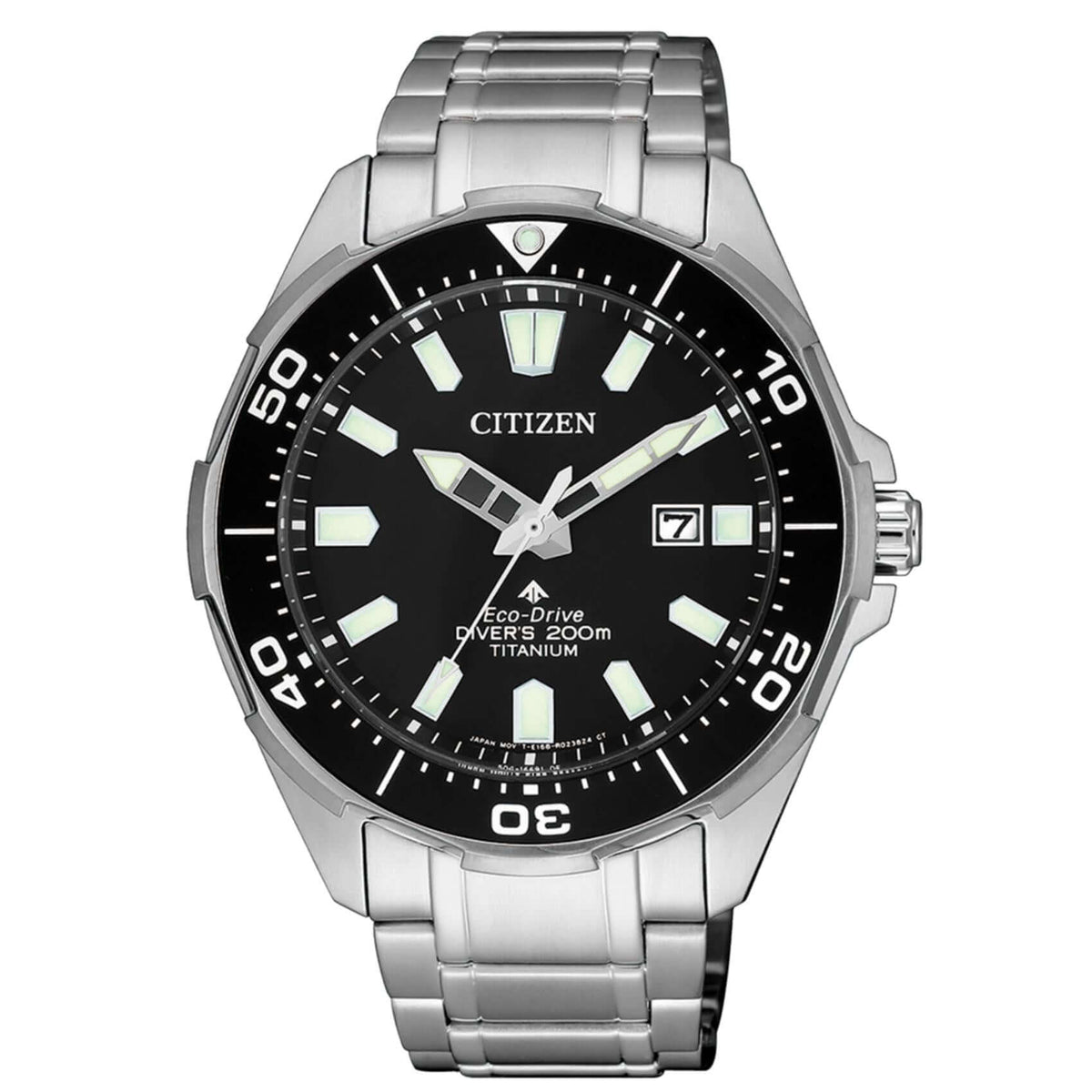Ανδρικό καταδυτικό ρολόι Citizen Promaster Eco-Drive BN0200-81E με ασημί μπρασελέ τιτανίου και μαύρο καντράν 44mm με περιστρεφόμενη στεφάνη.