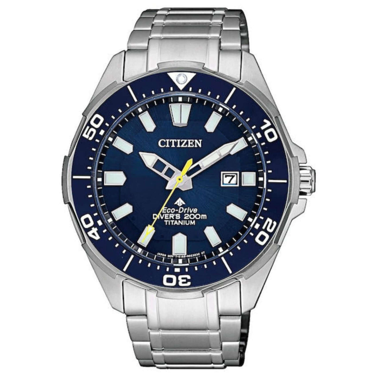 Ανδρικό καταδυτικό ρολόι Citizen Promaster Eco-Drive BN0201-88L με ασημί μπρασελέ τιτανίου και μπλε καντράν 44mm με περιστρεφόμενη στεφάνη.