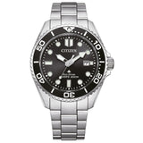 Ανδρικό καταδυτικό ρολόι Citizen Promaster Eco-Drive Divers BN0261-51E με ασημί μπρασελέ και μαύρο καντράν 41mm με περιστρεφόμενη στεφάνη.