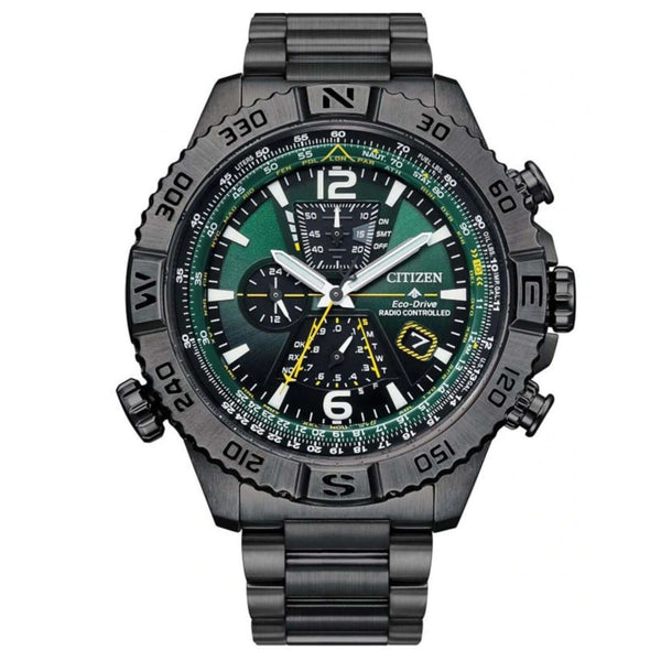 Ανδρικό καταδυτικό ρολόι Citizen Promaster Eco-Drive Navihawk AT8227-56X χρονογράφος με γκρι μπρασελέ, πράσινο καντράν 47.5mm και μηχανισμό Eco-Drive H804.