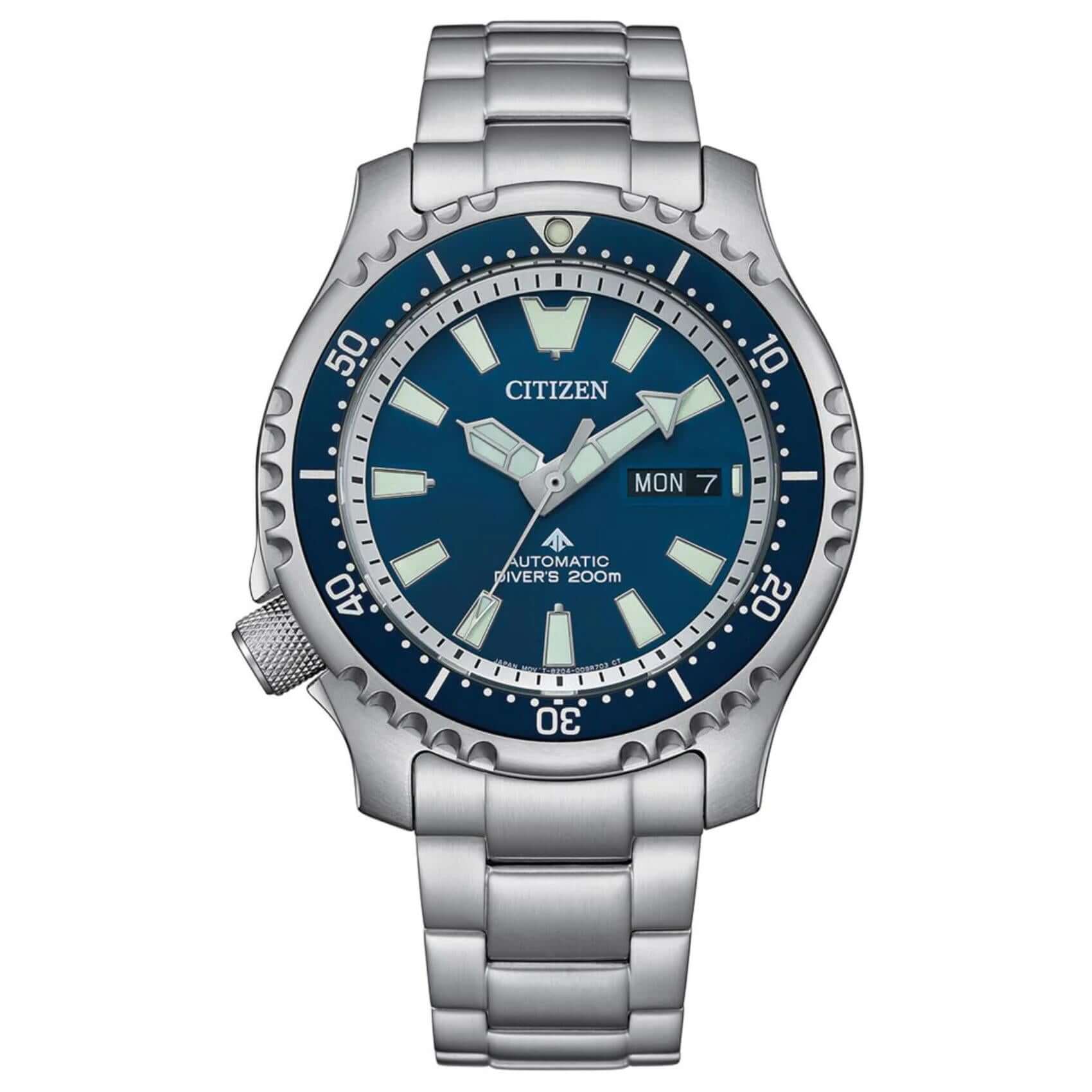 Ανδρικό καταδυτικό ρολόι Citizen Promaster Marine NY0161-63LE Limited Edition με ασημί ατσάλινο μπρασελέ, μπλε καντράν 42mm και αυτόματο μηχανισμό Caliber 8204.