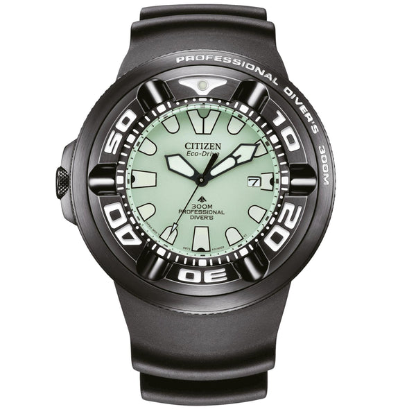 Ανδρικό καταδυτικό ρολόι Citizen Promaster Professional Diver 300 BJ8055-04X με μαύρο λουράκι και πράσινο καντράν 48mm.
