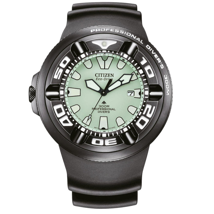 Ανδρικό καταδυτικό ρολόι Citizen Promaster Professional Diver 300 BJ8055-04X με μαύρο λουράκι και πράσινο καντράν 48mm.