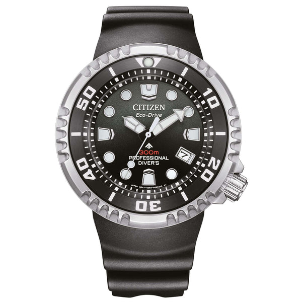 Ανδρικό καταδυτικό ρολόι Citizen Promaster Professional Diver 300 BN1024-01E με μαύρο λουράκι και μαύρο καντράν 46mm.