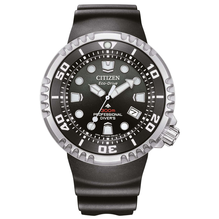Ανδρικό καταδυτικό ρολόι Citizen Promaster Professional Diver 300 BN1024-01E με μαύρο λουράκι και μαύρο καντράν 46mm.