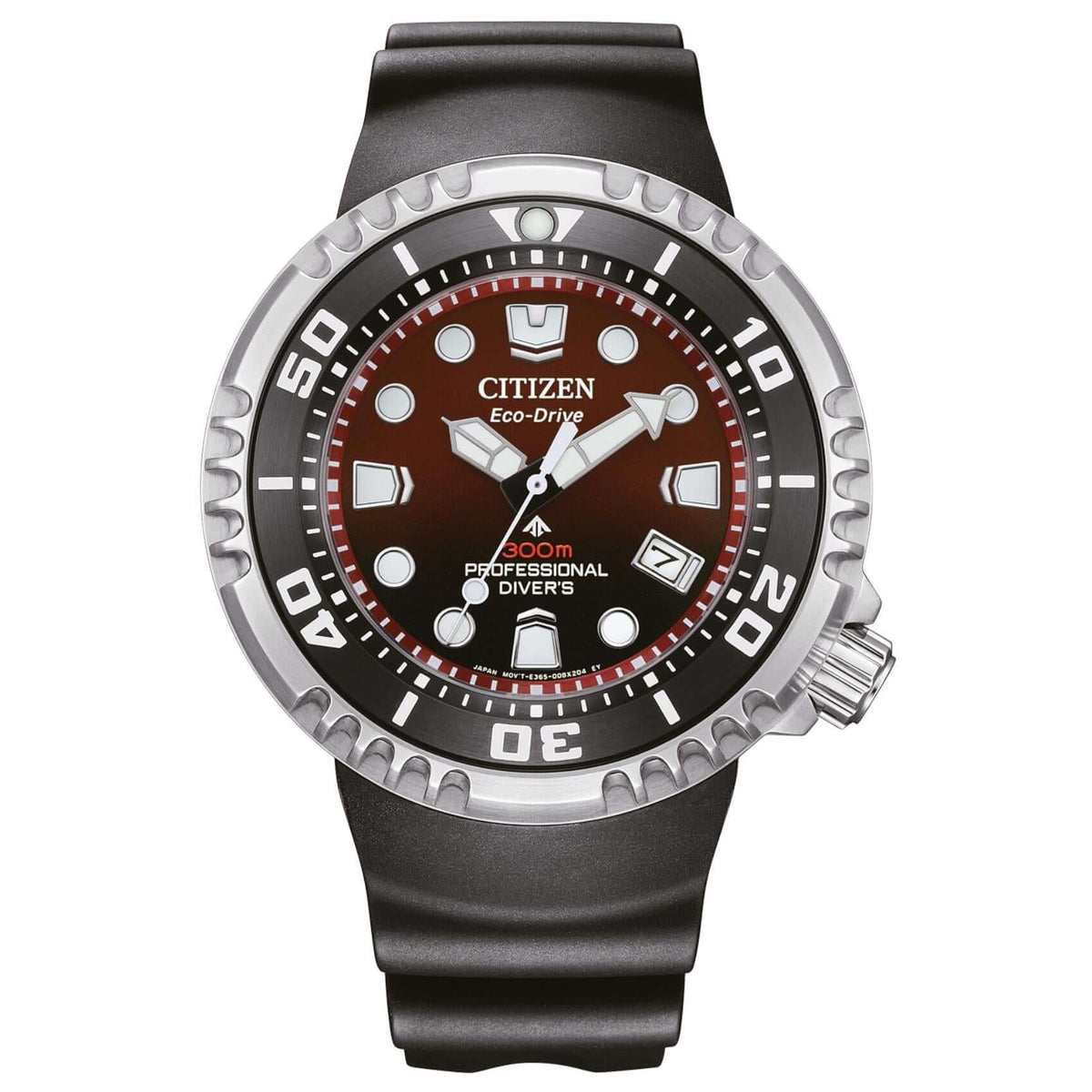 Ανδρικό καταδυτικό ρολόι Citizen Promaster Professional Diver 300 BN1024-01Z με μαύρο λουράκι και κόκκινο καντράν 46mm.