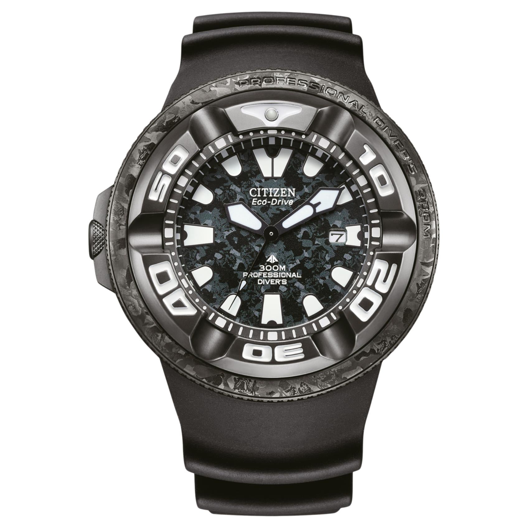 Ανδρικό καταδυτικό ρολόι Citizen Promaster Professional Diver 300 Godzilla BJ8056-01E με μαύρο καντράν 48mm και μαύρο λουράκι.