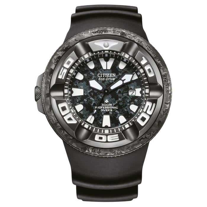 Ανδρικό καταδυτικό ρολόι Citizen Promaster Professional Diver 300 Godzilla BJ8056-01E με μαύρο καντράν 48mm και μαύρο λουράκι.