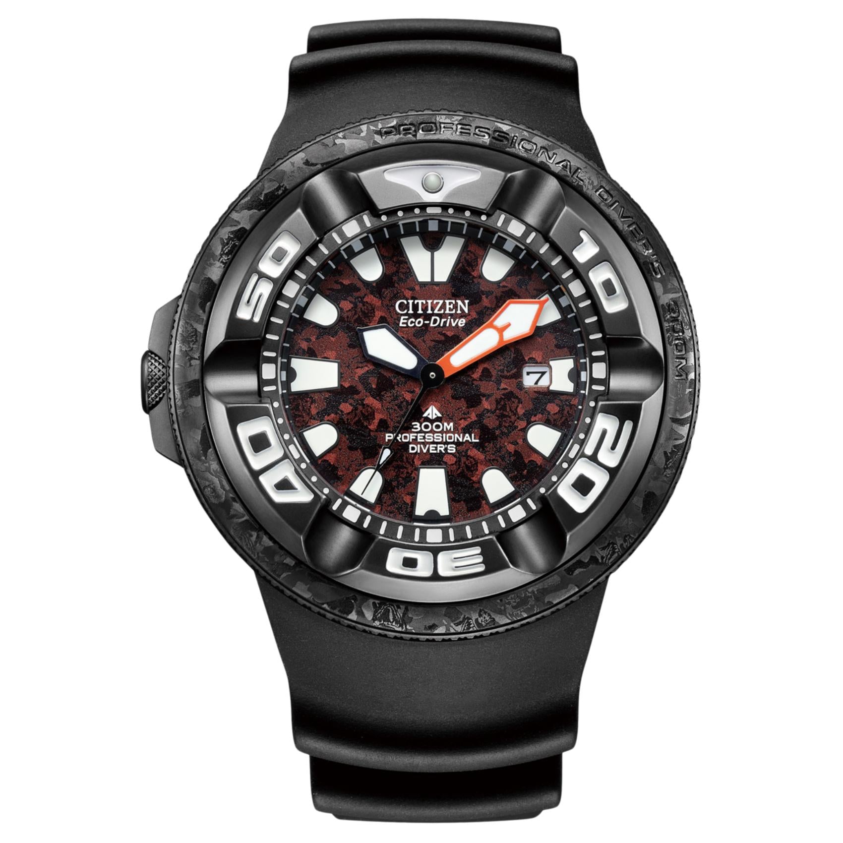 Ανδρικό καταδυτικό ρολόι Citizen Promaster Professional Diver 300 Godzilla BJ8059-03Z με μαύρο λουράκι και κόκκινο καντράν 48mm.