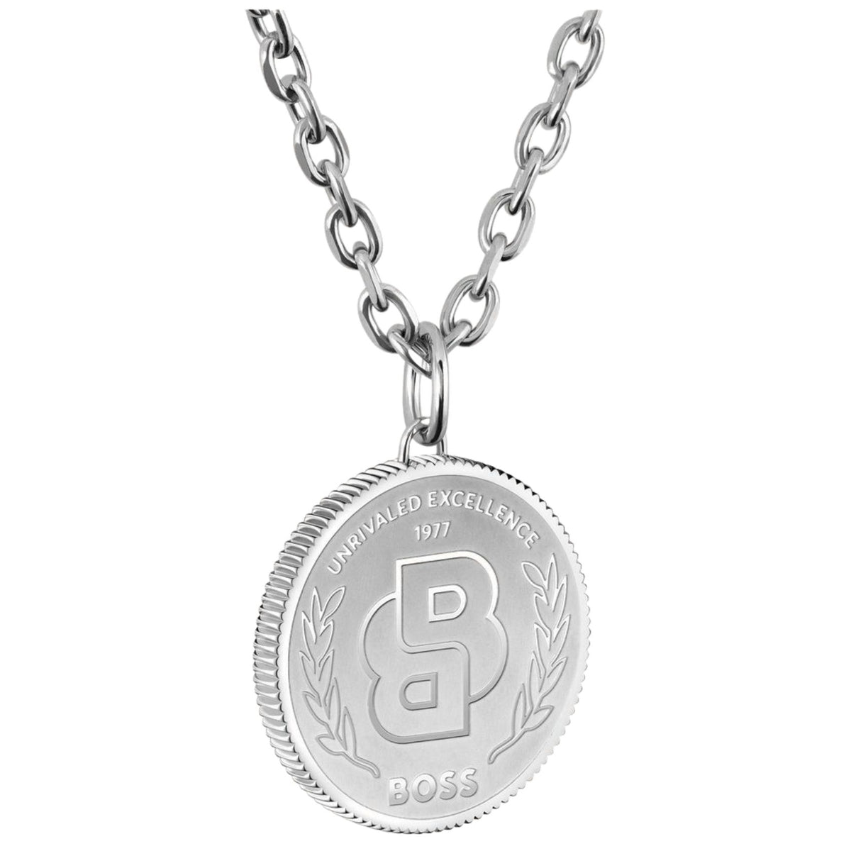 Στρογγυλό ασημί μενταγιόν Double B monogram του κολιέ Boss 1580761 διαμέτρου 2cm