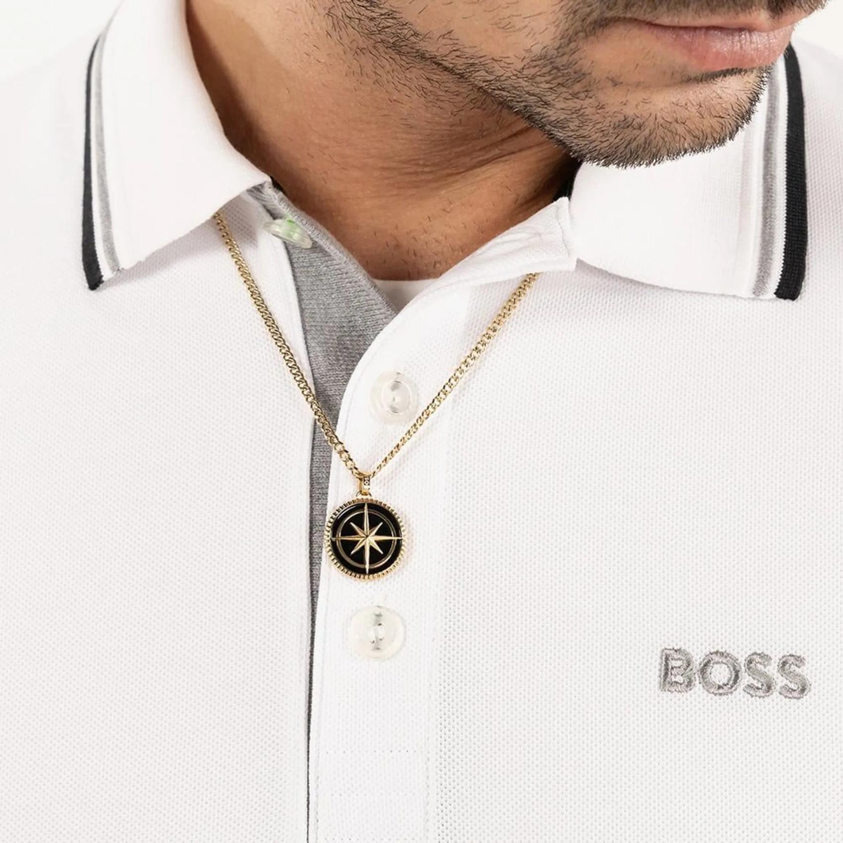 Ανδρικό κολιέ Boss 1580842 χρυσό μαύρο φορεμένο
