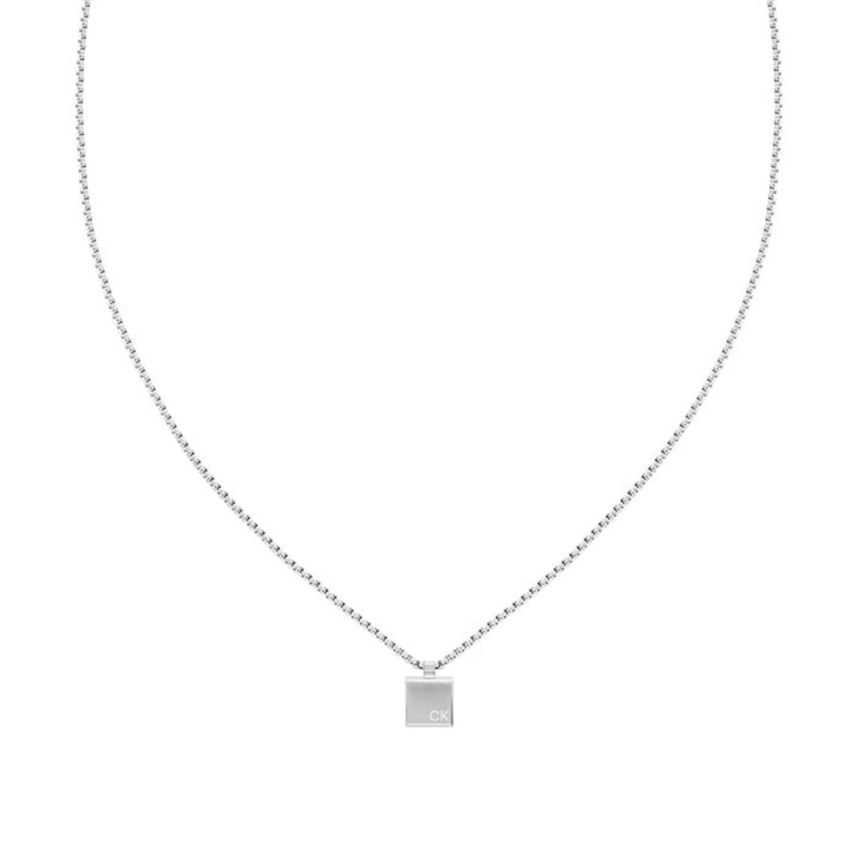 Ανδρικό κολιέ Calvin Klein 35000486 ατσάλινο σε ασημί χρώμα με τετράγωνο κρεμαστό μοτίφ.