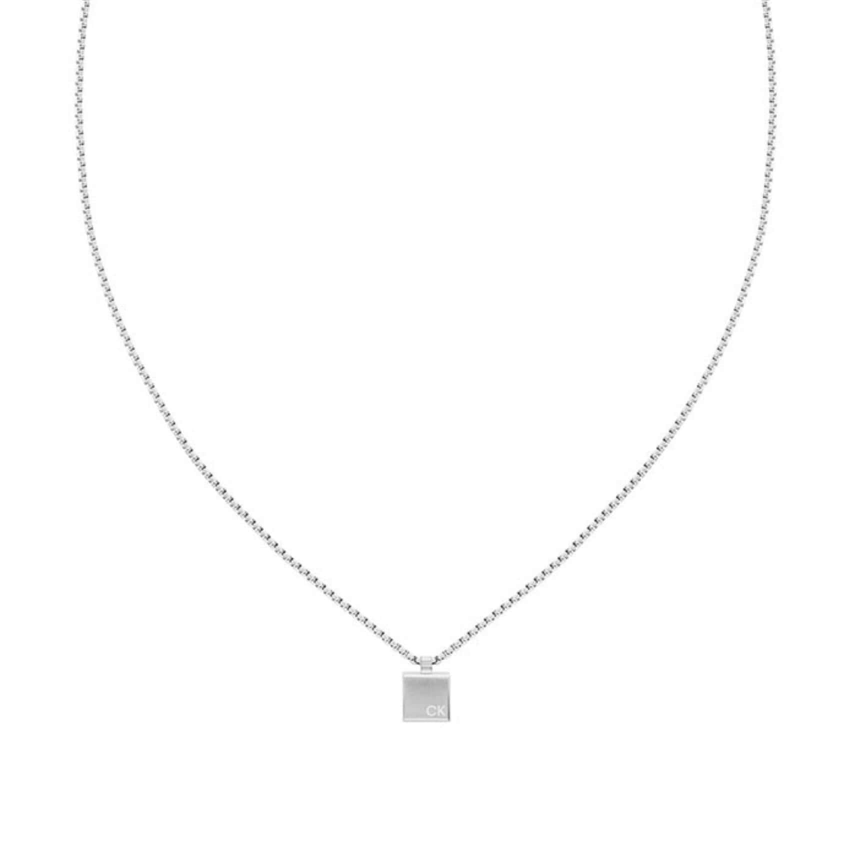 Ανδρικό κολιέ Calvin Klein 35000486 ατσάλινο σε ασημί χρώμα με τετράγωνο κρεμαστό μοτίφ.