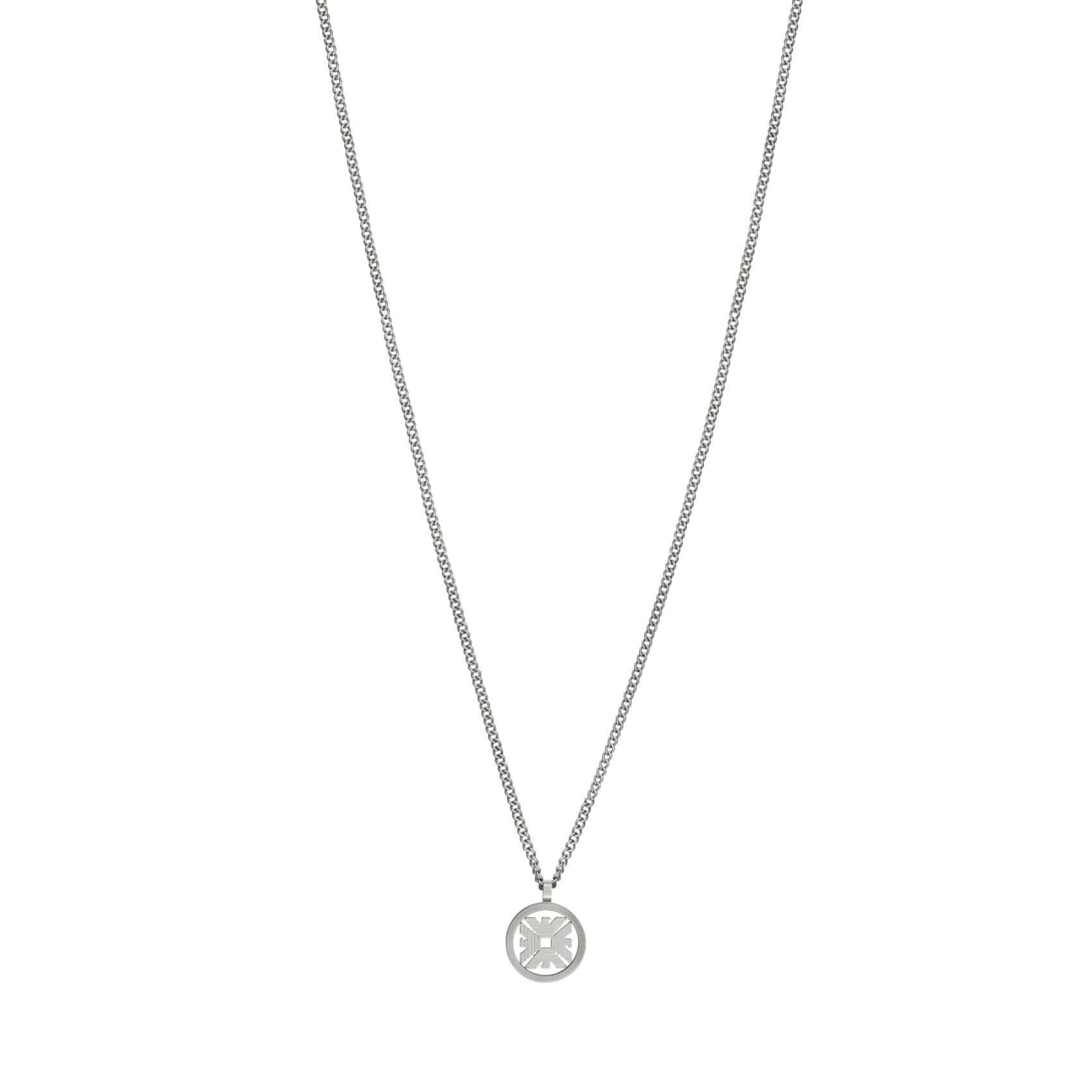 Ανδρικό κολιέ Emporio Armani Eagle Logo EGS3040040 με ατσάλινη αλυσίδα σε ασημί χρώμα και στρογγυλό μενταγιόν με λογότυπο.