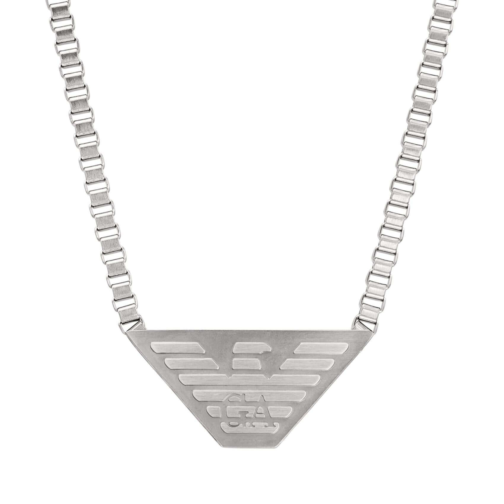 Ανδρικό κολιέ Emporio Armani EGS2984040 με ατσάλινη αλυσίδα-ασημί και κρεμαστό τρίγωνο στοιχείο σε ασημί χρώμα.