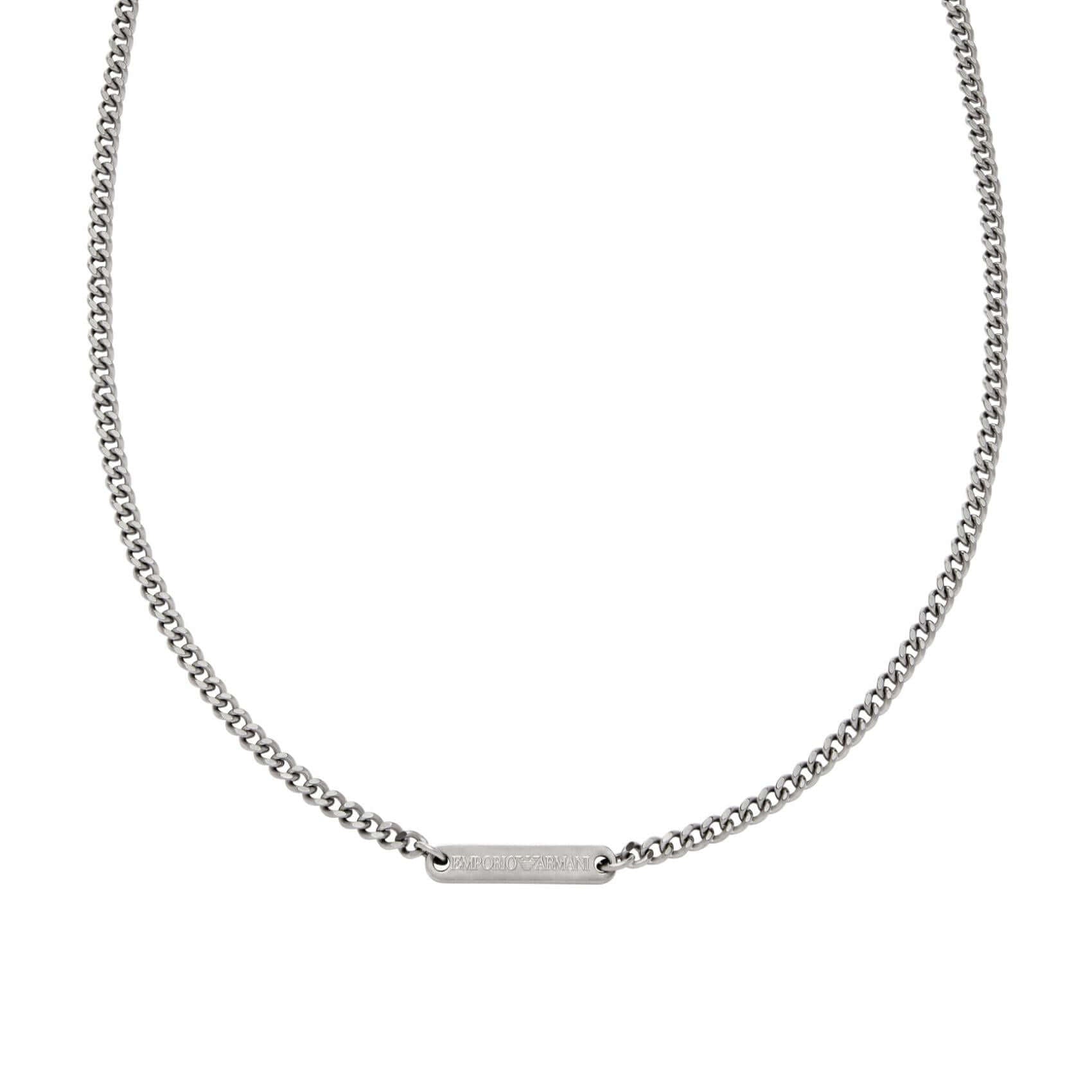 Ανδρικό κολιέ Emporio Armani EGS3188040 ατσάλινο με αλυσίδα και ταυτότητα σε ασημί χρώμα.