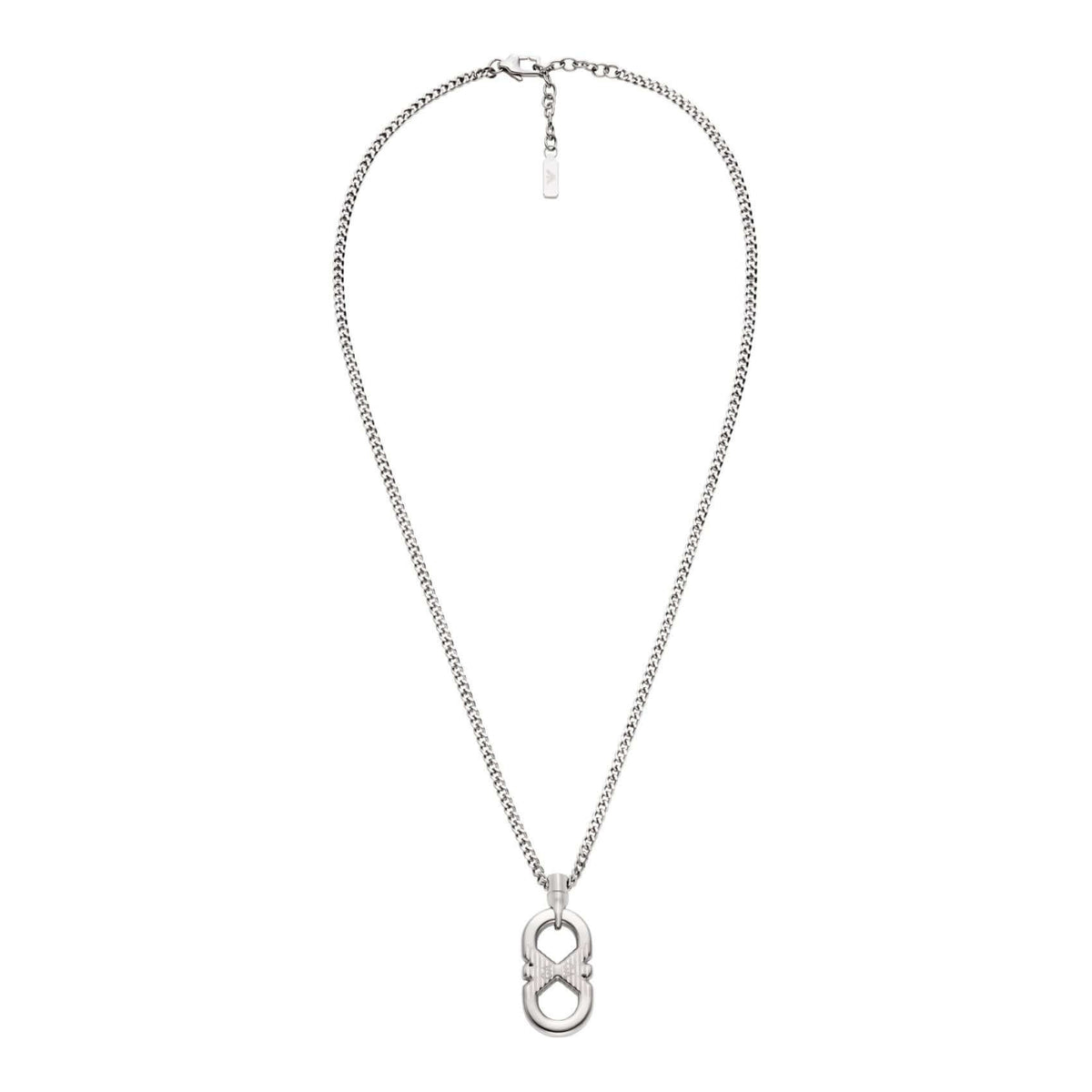 Ανδρικό κολιέ Emporio Armani EGS3300040 με ατσάλινη αλυσίδα σε ασημί χρώμα και κρεμαστό στοιχείο με λογότυπο.