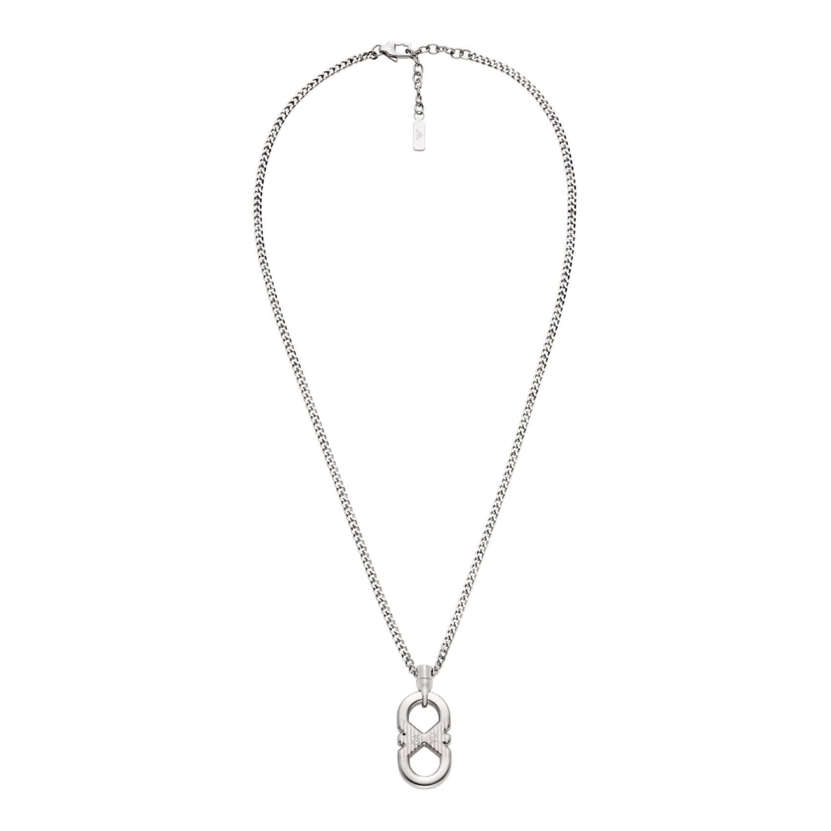 Ανδρικό κολιέ Emporio Armani EGS3300040 με ατσάλινη αλυσίδα σε ασημί χρώμα και κρεμαστό στοιχείο με λογότυπο.