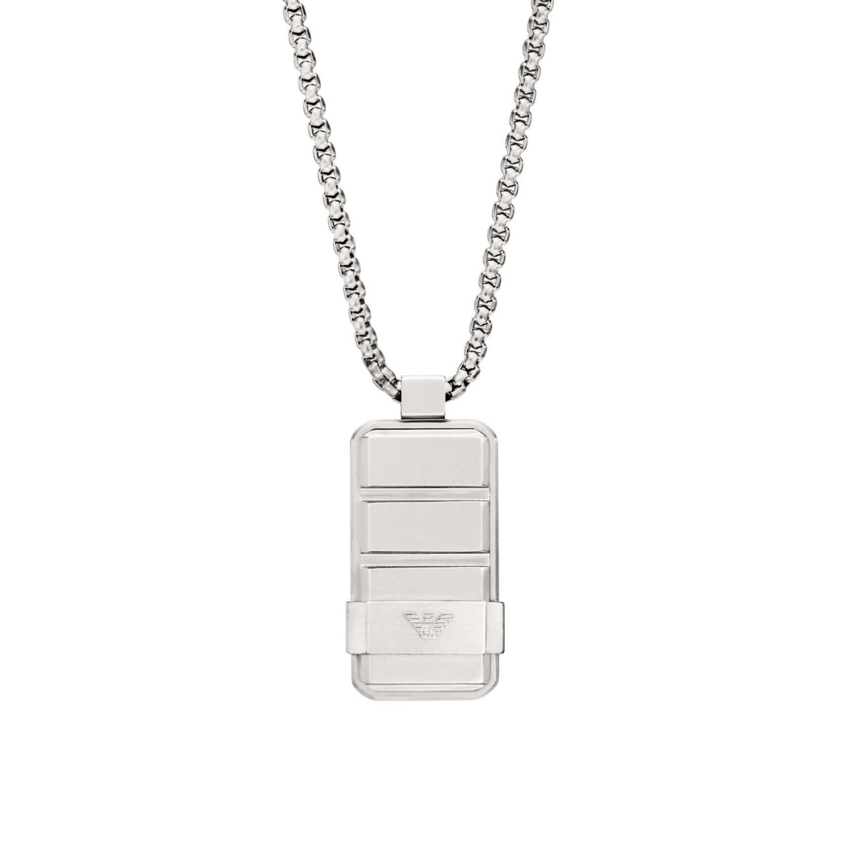 Ανδρικό κολιέ Emporio Armani EGS3078040 ατσάλινο σε ασημί χρώμα και κρεμαστή ταυτότητα σε ασημί χρώμα.