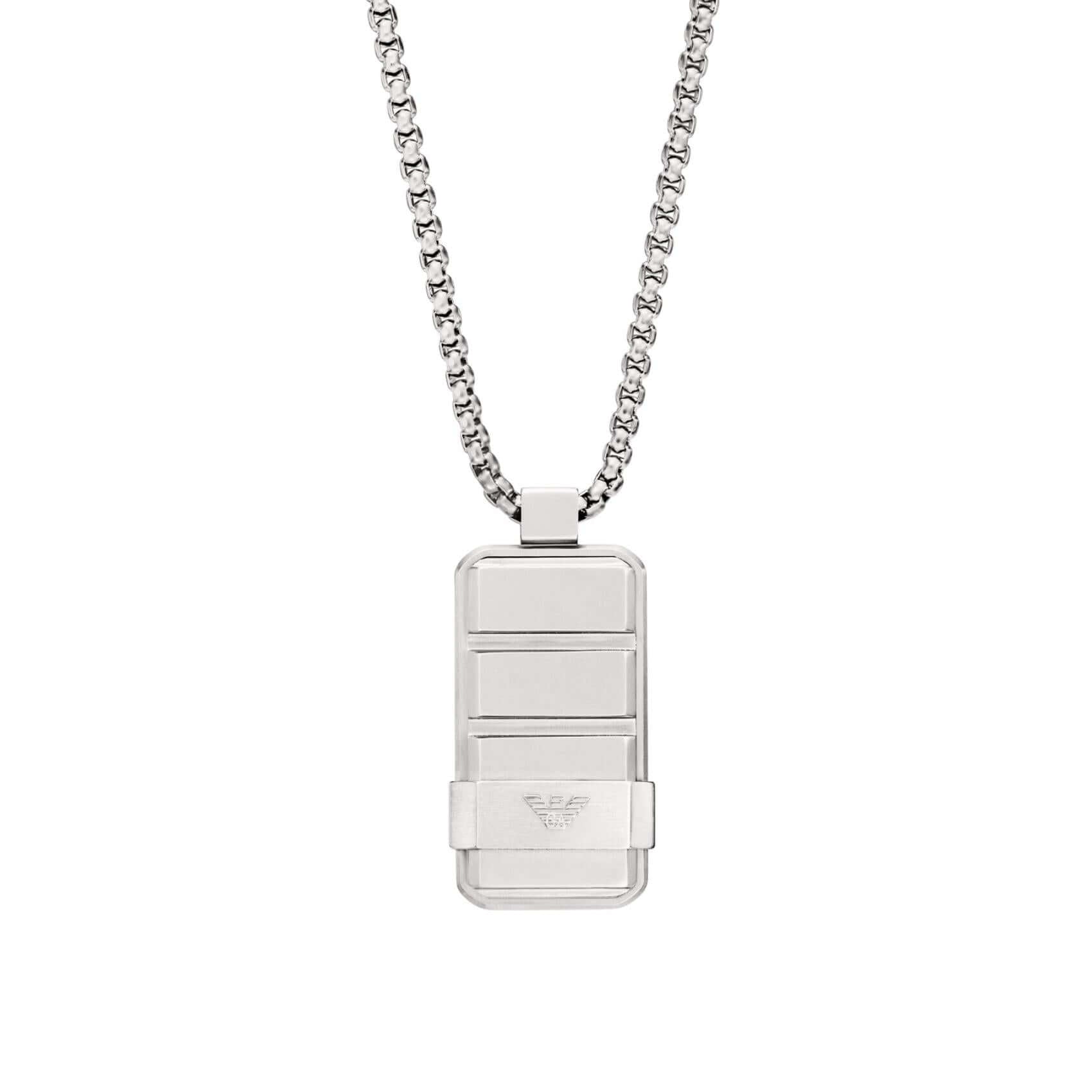 Ανδρικό κολιέ Emporio Armani EGS3078040 ατσάλινο σε ασημί χρώμα και κρεμαστή ταυτότητα σε ασημί χρώμα.
