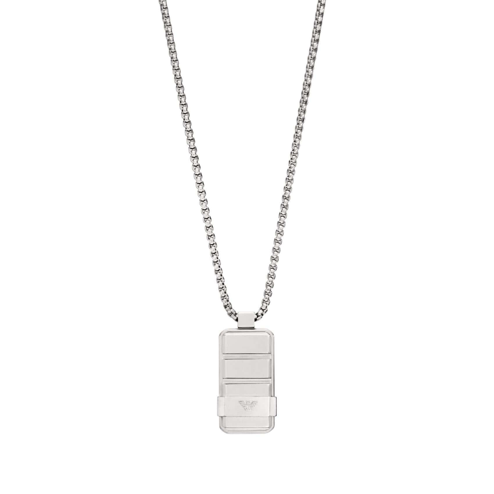 Ανδρικό κολιέ Emporio Armani EGS3078040 με ατσάλινη αλυσίδα σε ασημί χρώμα και κρεμαστή ταυτότητα σε ασημί χρώμα.