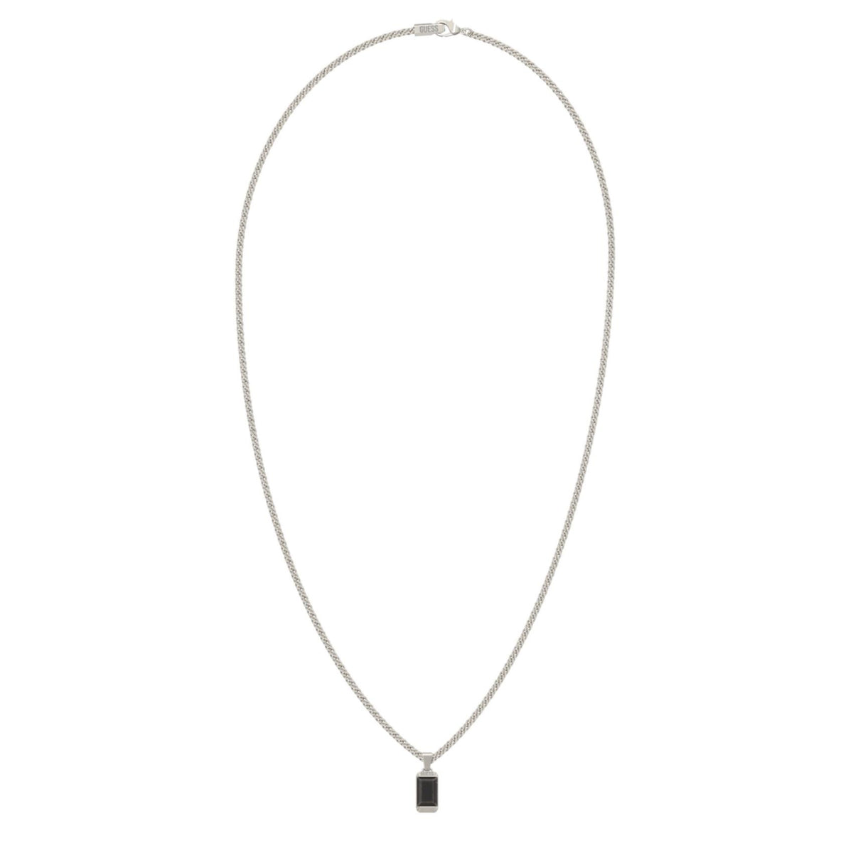 Ανδρικό κολιέ Guess Barrio JUMN06071JWSTBKT/U ασημί με μαύρη ταυτότητα και λογότυπο Guess