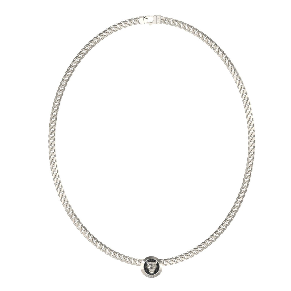 Ανδρικό κολιέ Guess Panther JUMN06085JWSTT/U ασημί με μενταγιόν πάνθηρα και λογότυπο Guess