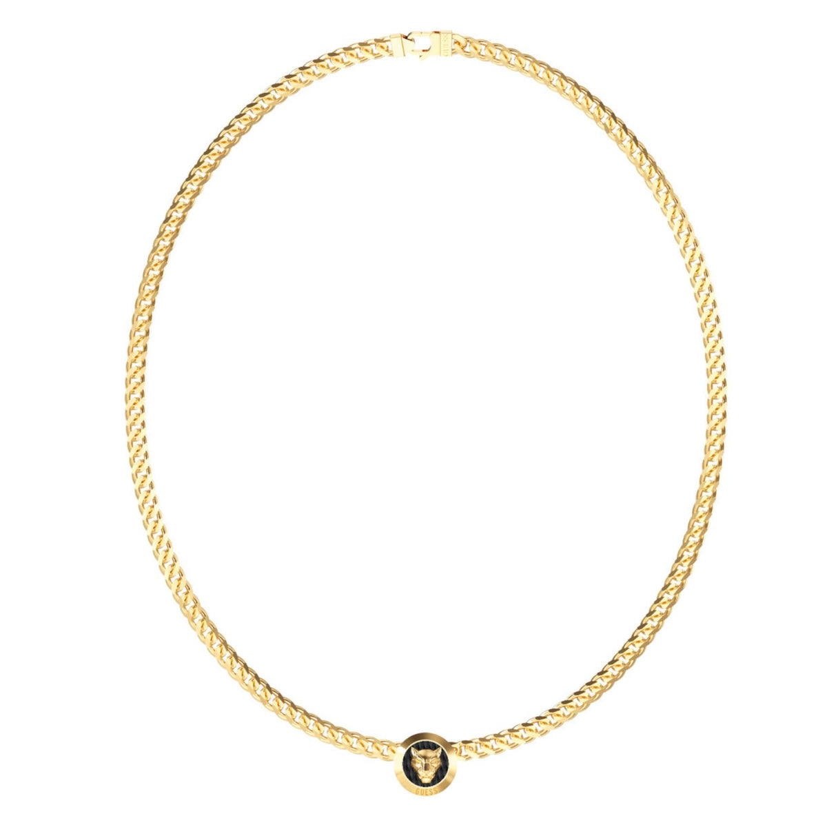 Ανδρικό κολιέ Guess Panther JUMN06085JWYGT/U χρυσό με μενταγιόν πάνθηρα και λογότυπο Guess
