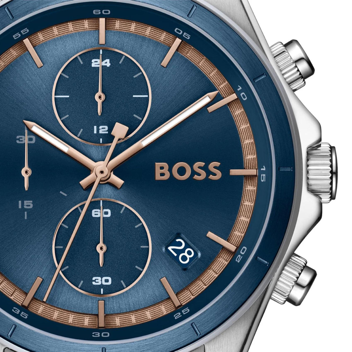 Μπλε καντράν ρολογιού Boss Bossletic 1514336 διαμέτρου 42mm με ένδειξη ημερομηνίας και χρονογράφο
